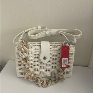 Kelly and Katie  White Woven Bag with Chain Strap